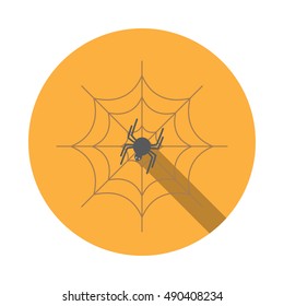 Vector isolated icon of spider on the net with shadow for Halloween.