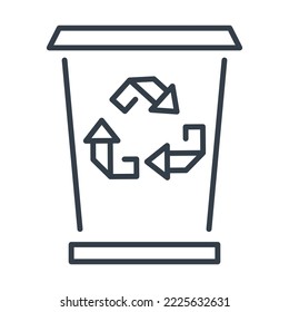 Vector isolated icon of trash can or container with recycling sign.