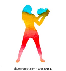 vector, isolated, icon, watercolor silhouette girl, cheerleader on white background