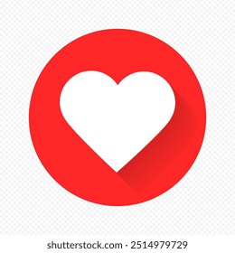 Vector isolated icon of white heart with shadow on red circle