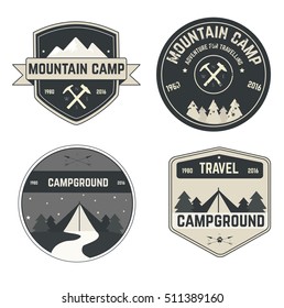 Vector isolated icons for camping and climbing
