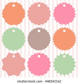 Vector isolated icons of colored flat labels. Set of colorful vector icons. Vintage labels in one set.