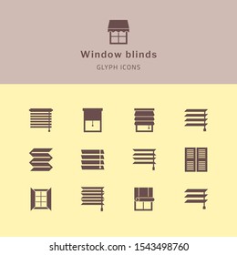 Vector Isolated Icons Set Of Window Blinds Vector Glyph Icons. Window Treatments And Curtains Glyph Icons Set. Interior Design, Home Decor Shop.