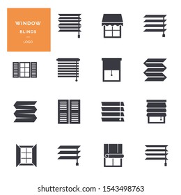 Vector isolated icons set of window blinds vector glyph icons. Interior design, home decor shop. Logotype collection.