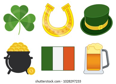 Vector isolated icons in a style flat to St. Patrick's Day.