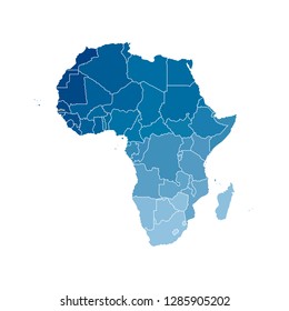 Vector Isolated Illustration With African Continent With Borders Of All States. Political Map. White Background And Outline. Blue Gradient.  Note: Morocco And Western Sahara Shown Separately.