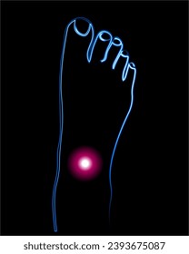Vector isolated illustration of ankle pain with neon effect.