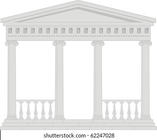Vector isolated illustration of architectural element - Portico (Colonnade), an ancient temple: grey, isolated, white background