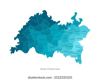 Ilustração isolada por vetor com visão dos autores. Mapa administrativo simplificado da República do Tartaristão, Rússia. Nomes da capital Kazan, cidades e distrito em inglês