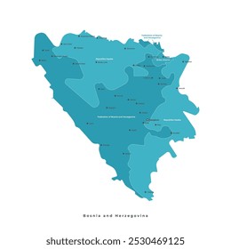 Vektorgrafik einzeln mit Sicht auf die Autoren. Vereinfachte Verwaltungskarte von Bosnien und Herzegowina. Weißer Hintergrund. Namen der Städte und Regionen