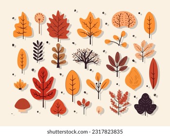 Vector isolated illustration of autumn leaves set.