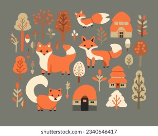 Vector isolated illustration of autumn set with chanterelles.