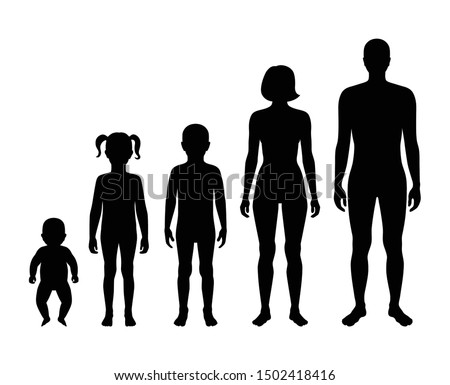 Vector isolated illustration of baby, girl, boy, adult man, woman silhouette. Family illustration. Isolated black illustration