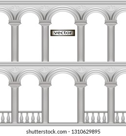 Vector isolated illustration background of stone columns for temple of white marble with stucco in classic Roman style, Wallpaper as background