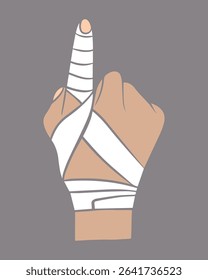  Vector isolated illustration of bandaging a finger. First aid for finger injuries.