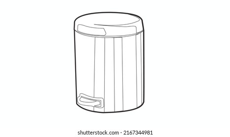 Vector Isolated Illustration Of A Bathroom Garbage Can. Black And White Linear Illustration