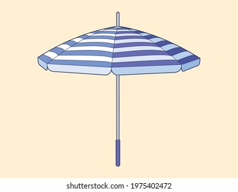 Vector isolated illustration of beach umbrella made in cartoon style. Summer vacation accessory for sun protection and good rest on the ocean shore. Striped pattern. 