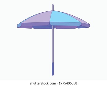 Vector isolated illustration of beach umbrella made in cartoon style. Summer vacation accessory for sun protection and good rest on the ocean shore. Blue and lilac colors.