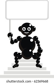 Vector isolated illustration - Beads man with a sign that sits on the stairs.