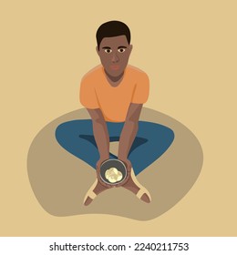 Vector isolated illustration of a beggar black man .