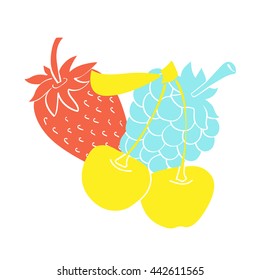 vector isolated illustration. berry colored silhouettes. strawberry raspberry and cherry. raspberry strawberry cherry silhouette