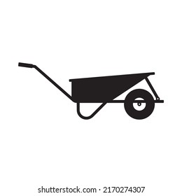 Vector isolated illustration of a black garden wheelbarrow on a white background.