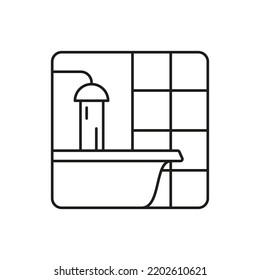 Vector isolated illustration of a black line contour bathroom icon on a white background