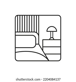 Vector isolated illustration of a black line contour bedroom icon on a white background. Interior symbol