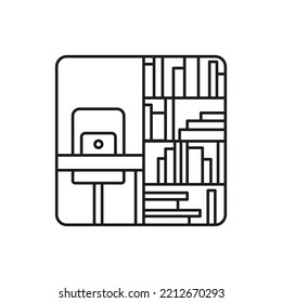 Ilustración vectorial aislada de un icono de oficina mínimo de línea negra en un fondo blanco. Símbolo del interior