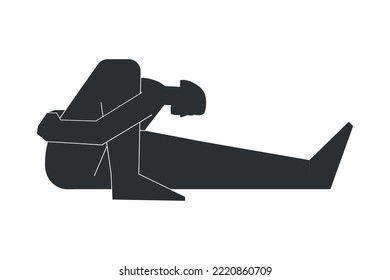 Vector Isolated Illustration With Black Silhouette Of Female Character. Sportive Woman Learns Yoga Posture Marichyasana I. Fitness Exercise - Pose Dedicated To The Sage Marichi I. Minimalistic Design