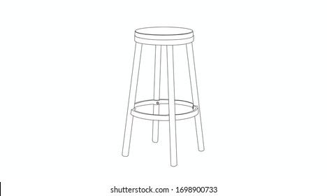 Vector Isolated Illustration of a Black and White Wooden Bar Stool