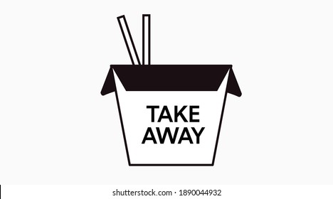 Ilustración aislada de vectores de una caja de comida asiática de color negro y blanco. Icono de Ausencia