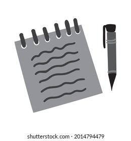 Ilustración aislada de vectores diseño en blanco y negro de la pluma y el cuaderno del estudio. El diseño es perfecto para envolver papel, fondos, anuncios
