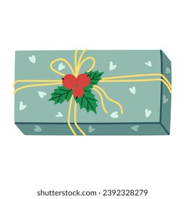  Vector isolated illustration of a blue gift box on a white background. New Year, gift image. Concept for Christmas, New Year, holiday, gifts.