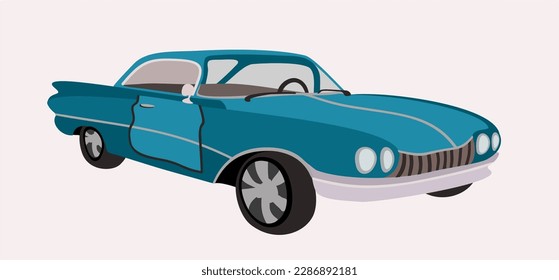 Vector isolated illustration of blue retro car.