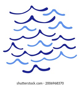 Vector isolated illustration of blue waves. Light blue and dark blue  zigzags on white background.
