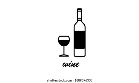 Vector Isolated Illustration of a Bottle and a Cup of Wine. Black and White Wine Icon