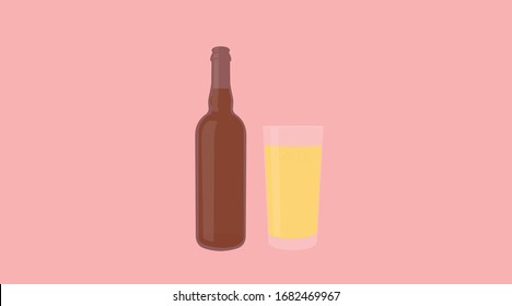 Vector Isolación Ilustración de una botella y un vaso de cerveza