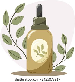 Ilustración aislada del vector de una botella con el suero. Belleza, cuidado de la piel, cuidado del cuerpo, limpieza, concepto de cosméticos.