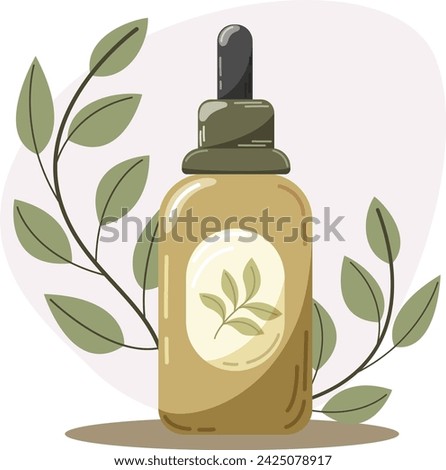 Vector isolated illustration of a bottle with serum. Beauty, skin care, body care, cleansing, cosmetics concept.