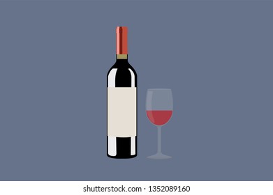 Vector Isolated Illustration of a Bottle of Wine and a Cup of Wine