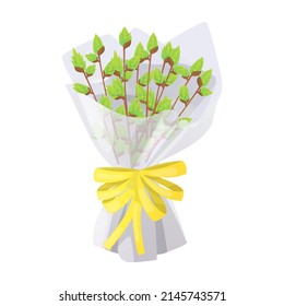Vector isolated illustration of a bouquet of branches with budding buds. The concept time spring, nature, holiday, gift. You can use the element in web design, banners, postcards, etc.