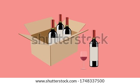 Vector isolated Illustration of a Box of Wine Bottles and a Glass of Wine