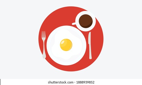 Vector Isolated Illustration of a Breakfast with Fried Egg, Cutlery and Coffee. Breakfast Icon