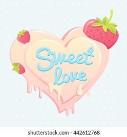 vector isolated illustration. bright image whith sweets. Heart of pink cream with strawberries. sweet love. strawberry heart