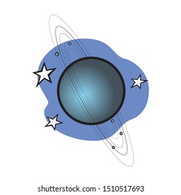 Vector isolated illustration of a bright shiny planet. A multi-colored cartoon Uranus on a starry background. voluminous celestial body
