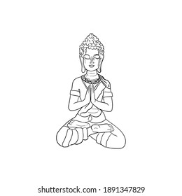 Vector Isolated illustration of Buddha statue on white background. Logo, icon, blank for designers, travel