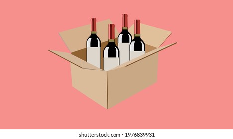 Vector isolated Illustration of a Carton Box of Wine Bottles 