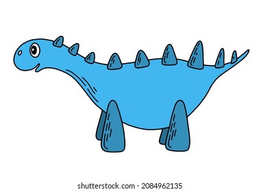 Vector isolated illustration. Cartoon blue dinosaur. Little children character. Cute illustration for print, poster, sticker, card