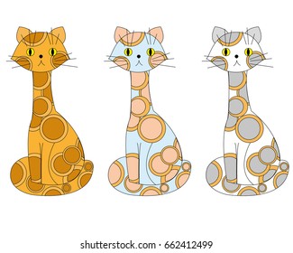 Vector isolated illustration of cartoon cat in different colors